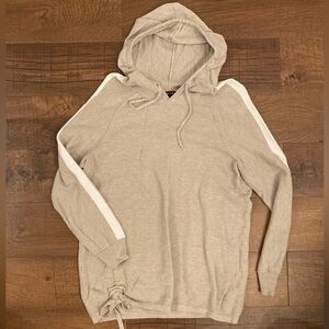 Tribal Waffle Knit Boho Loungewear Hoodie Tan w/ White Stripe  Women’s L